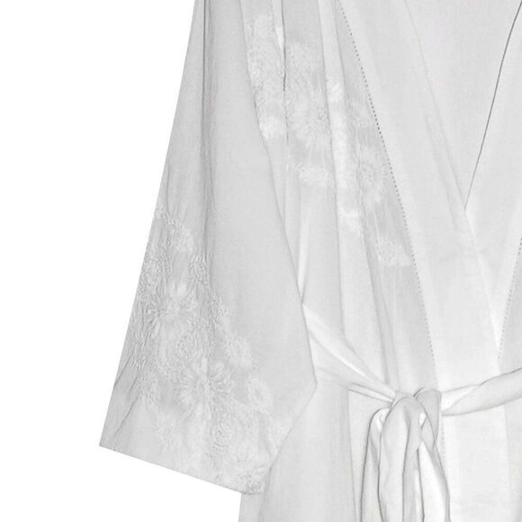 La Cera White Floral Embroidered 100% Cotton Short Robe Medium M - Picture 3 of 14